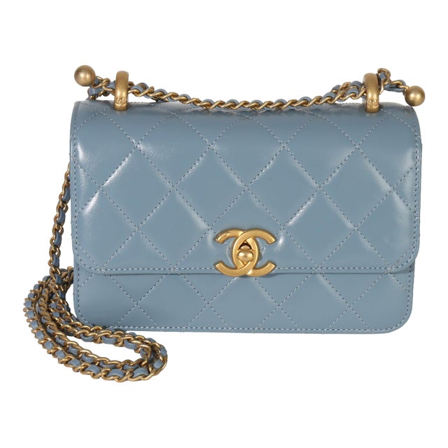 Blue Quilted Calfskin Mini Perfect Fit Flap Bag For Sale
