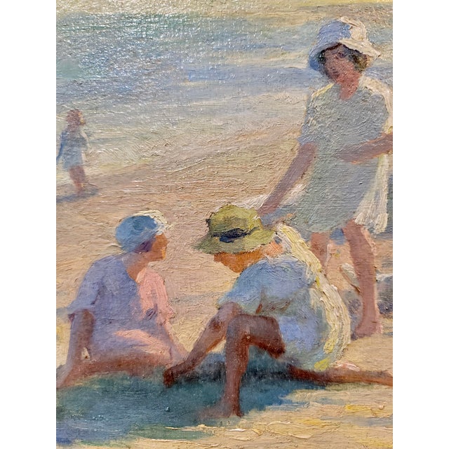 Jean Aristide Rudel- Mothers & Young Daughters at the Beach W/Parasol -1920s Oil Painting For Sale In Los Angeles - Image 6 of 11