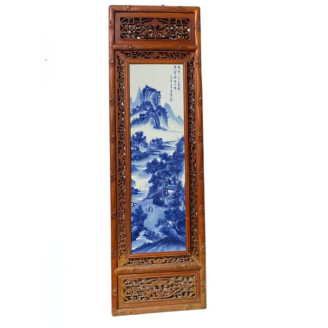 This vintage porcelain panel features exquisite Chinese blue and white hand painting — depicting landscapes, mountains,...