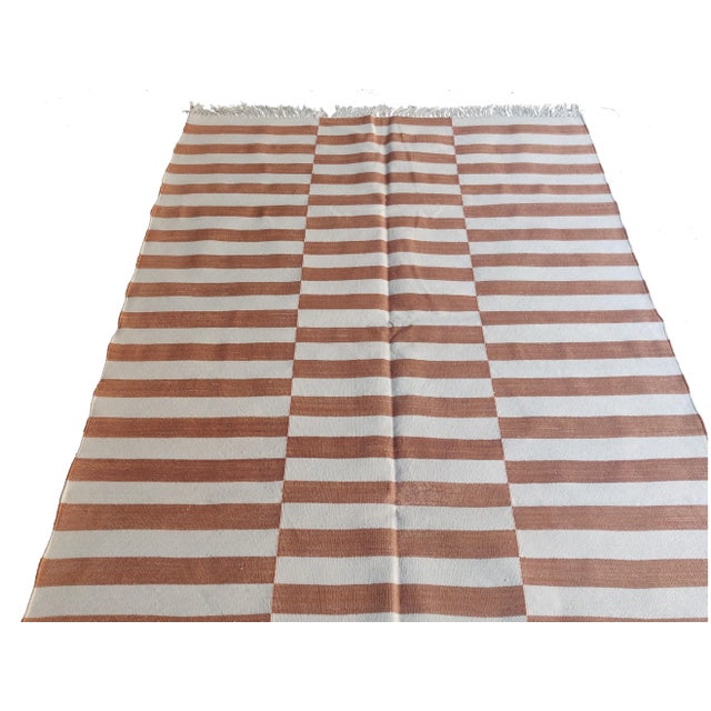 Not Yet Made - Made To Order Handmade Cotton Striped Rug, Tan And White 8'x10' For Sale - Image 5 of 8