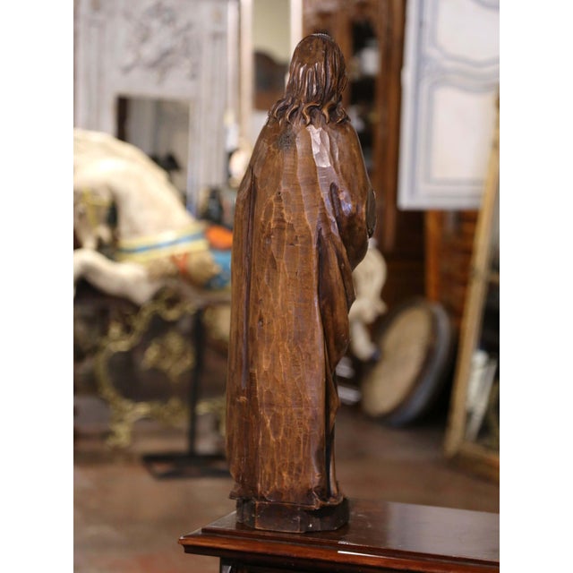 Brown 18th Century French Carved Walnut Statue of Jesus Christ For Sale - Image 8 of 9