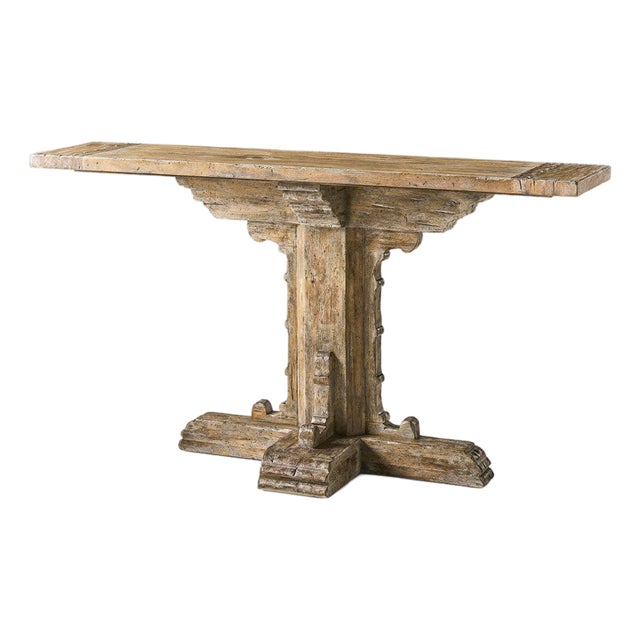 Rustic Farmhouse Trestle Wood Console Table For Sale