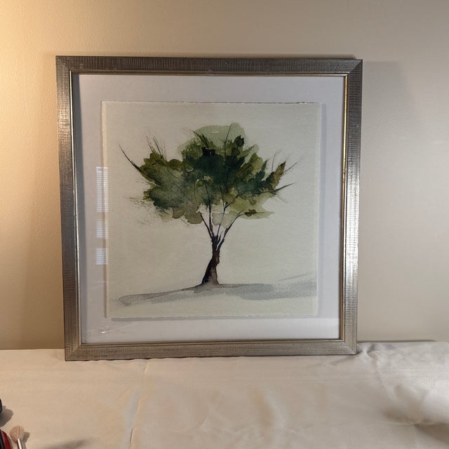 Set of 6 Contemporary Minimalist "Tree Wash Series 1-6" Watercolor & Ink Framed Painting – 22" Sq For Sale In Charlotte - Image 6 of 8