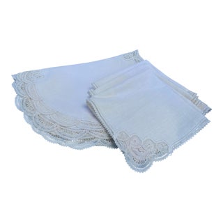 Vintage Belgian Linen and Lace Napkins & Placemats – Set of 16 For Sale