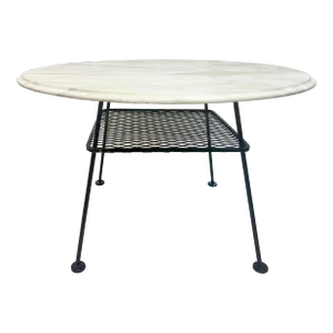 Mid-Century Woodard Sculptura Iron Garden Table With Marble Top Added