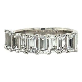 Natural White Sapphire Ring Size 6.5 14k W Gold 4.32 TCW Certified For Sale