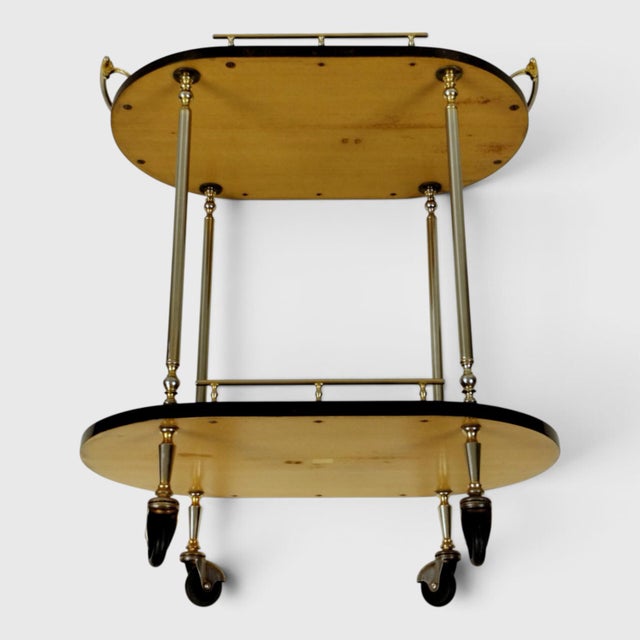 Mid-Century Modern Italian Serving Trolley Bar Cart in Lacquered Goatskin Parchment, 1960s For Sale - Image 17 of 18