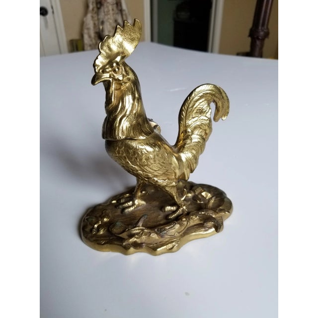French Provincial Antique Brass Rooster Inkwell For Sale - Image 3 of 9