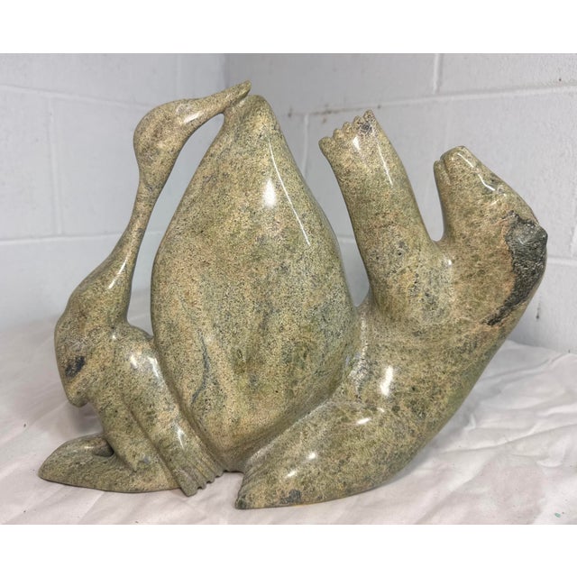 Large Vintage Tukiki Manomie Inuit Canadian Carved Soapstone Sculpture Statue For Sale - Image 12 of 18