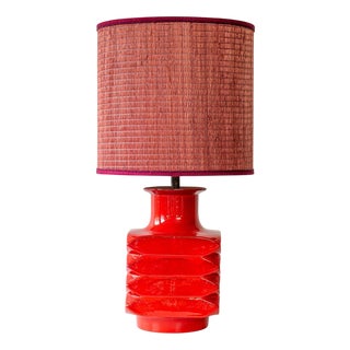 Orange Red Glazed Ceramic Table Lamp by R. Houben, 1970 For Sale