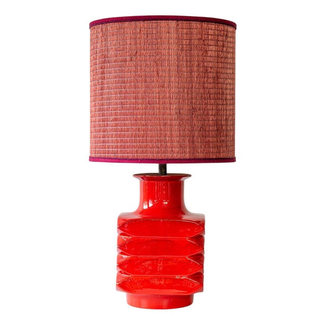 Orange Red Glazed Ceramic Table Lamp by R. Houben, 1970 For Sale