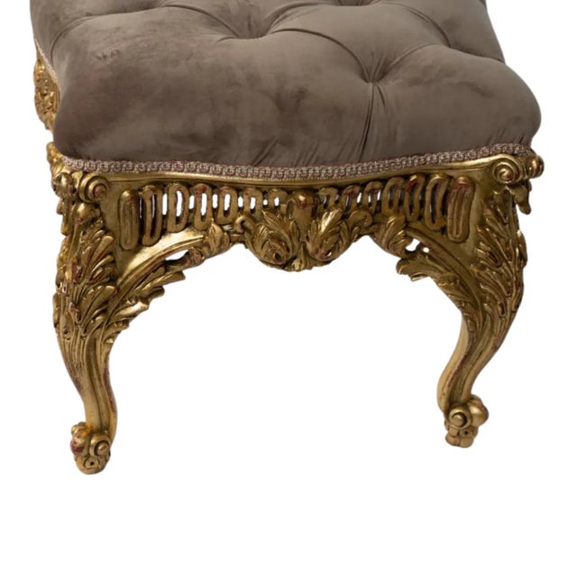 Traditional French Style Velvet Carved Giltwood Stools - a Pair For Sale In Los Angeles - Image 6 of 7