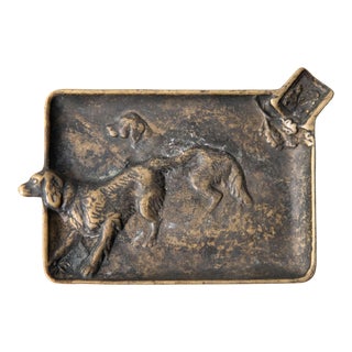 Antique English Bronze Smoking Tray / Cigar Tray With Sporting Dog For Sale