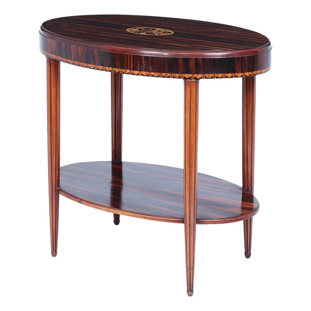 Art Deco French Oval Side Table in Macassar Ebony, 1925 For Sale