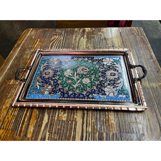 Rectangular Etched Copper Tray with Handles For Sale - Image 6 of 11