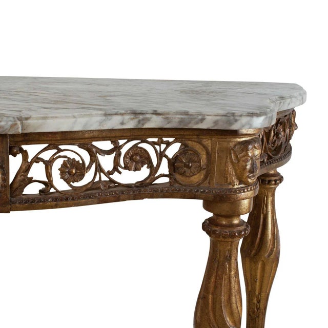 1870s Italian Neoclassical Mecca Gilt Console With Later Marble Top For Sale - Image 4 of 12
