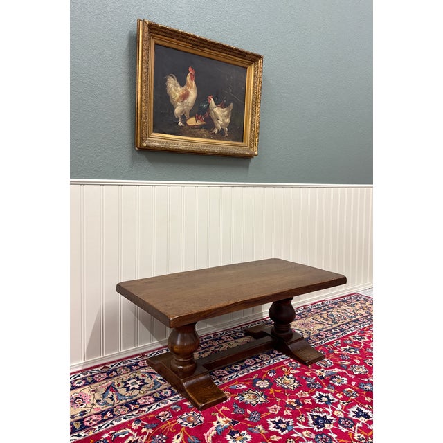 1930s Antique French Farmhouse Coffee Table Bench Baluster Pedestal Oak c.1930s For Sale - Image 5 of 17