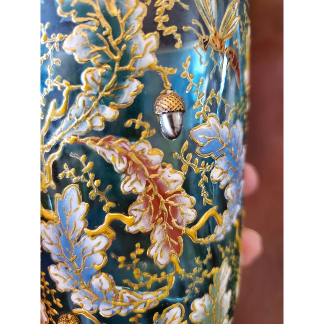 1900 - 1909 Antique Signed Moser Raised Gold Insect Sapphire Museum Glass For Sale - Image 5 of 6