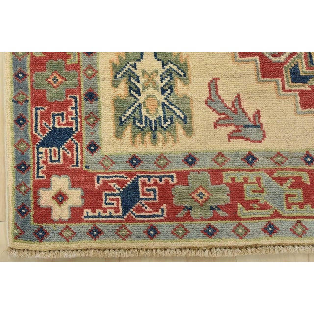 Kazak Rug 3’3” X 4’9” Beige Wool Tribal Hand-Knotted Oriental Carpet For Sale - Image 9 of 12