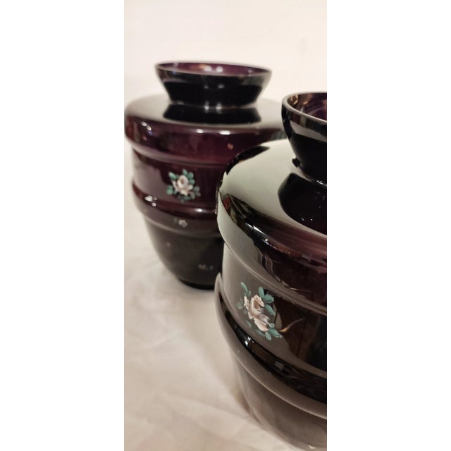 Boho Chic Painted Glass Vases, France, 1940s, Set of 2 For Sale - Image 3 of 13