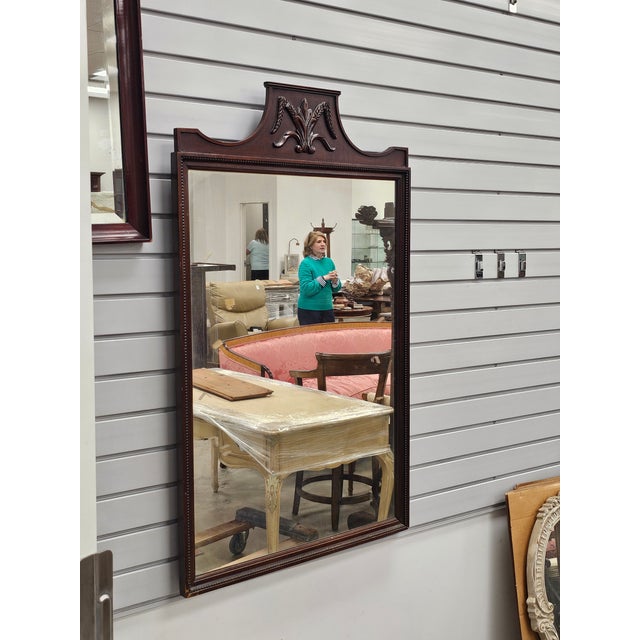 Wood Mid 20th Century Carved Wheat Grass Mahogany Frame Wall Mirror For Sale - Image 7 of 9