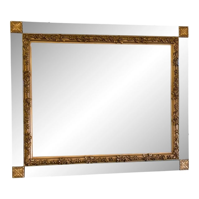 Vintage Ornate Wall Mirror With Gold Floral Frame & Antiqued Mirror Panels For Sale