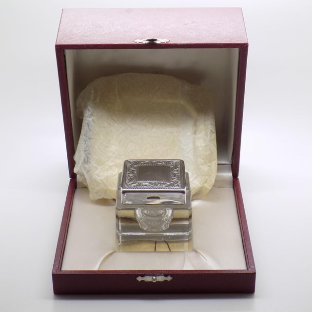 Vintage Italian Handmade Genuine Silver Inkwell in Glass and Silver with Tray from Prato Tuscany, 1970s For Sale - Image 15 of 18