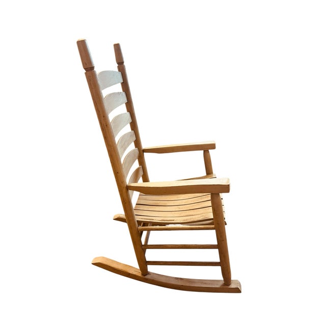 Farmhouse Late 20th Century Handcrafted Hickory Ladder Back Rocking Chair For Sale - Image 3 of 11
