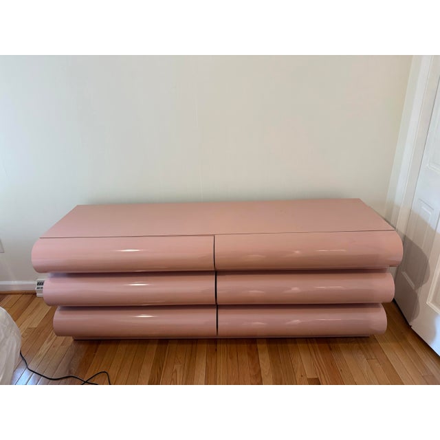 Very rare 1980 Postmodern Pink Laminate Bullnose Lowboy Dresser