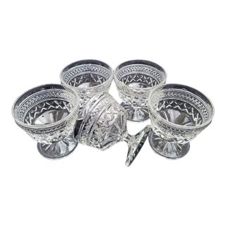 Vintage Anchor Hocking Pressed Glass "Wexford" Champagne Sherbert Goblet Glasses - Set of 5 For Sale