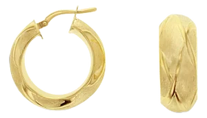 22MM Satin Finish 14k Yellow Gold Classic Hoops, 2 Pieces