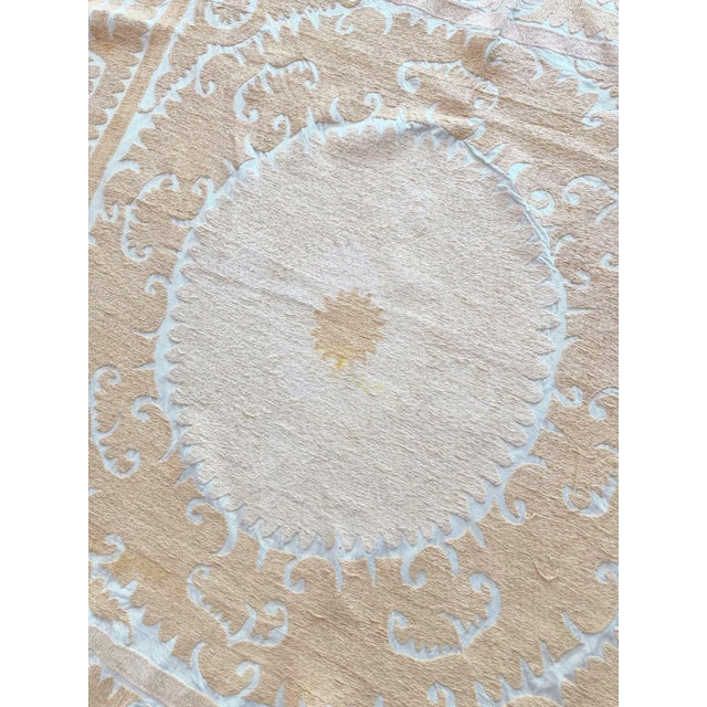 Textile Neutral Tan Central Asian Suzani Tribal Textile For Sale - Image 7 of 9
