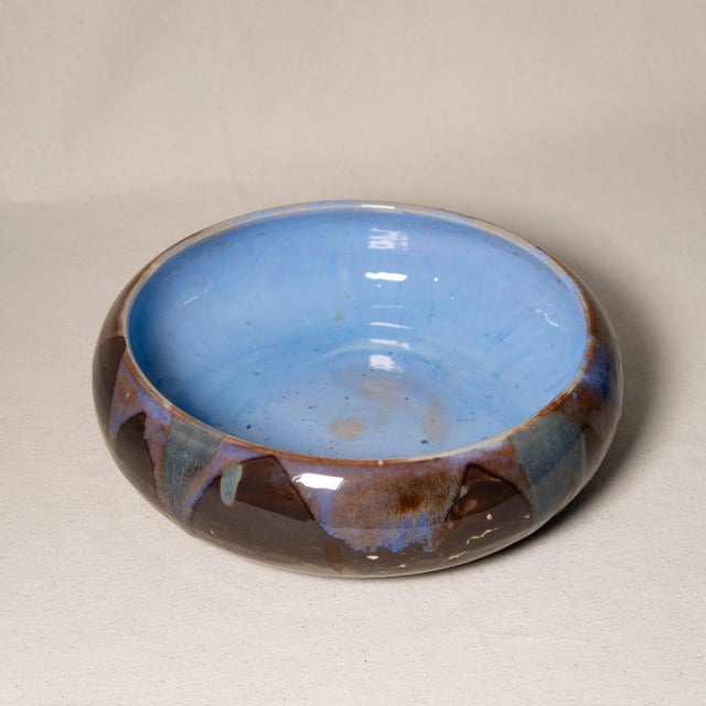 Handmade Studio Ceramic Drippy Blue and Brown Glazed Bowl For Sale In Tulsa - Image 6 of 12