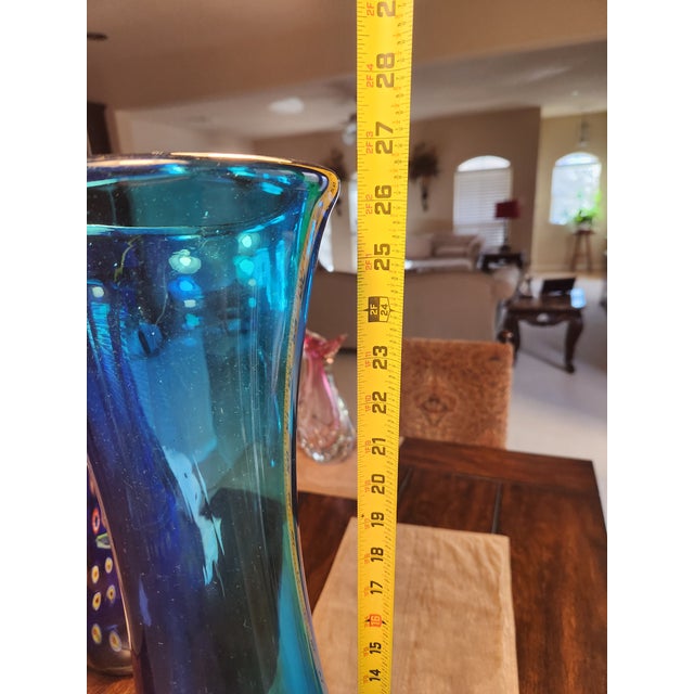 Glass Mid 20th Century Massive 27" Murano Art Glass Vase- 13lb Cobalt & Aqua Confetti Statement Piece For Sale - Image 7 of 8