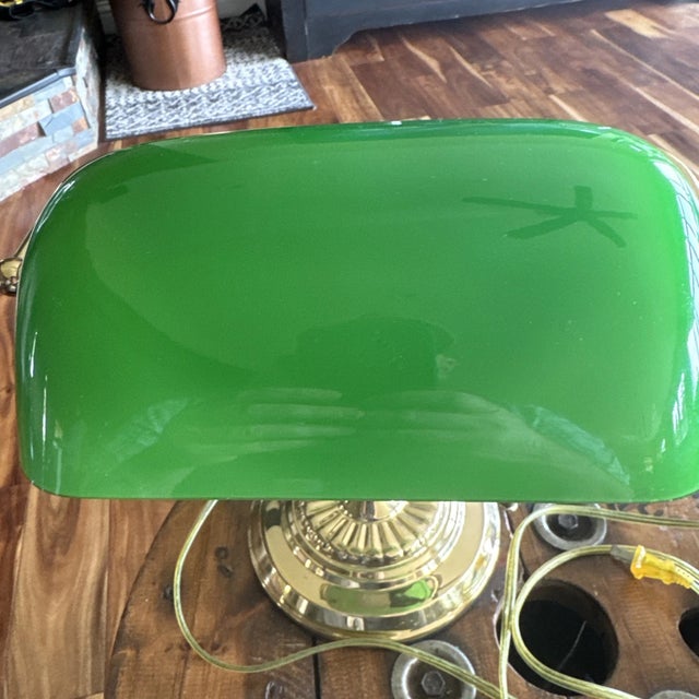 Vintage Green Glass Shade Bankers Desk Lamp For Sale - Image 4 of 5