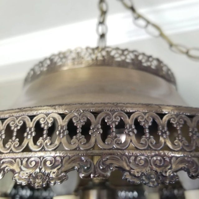 Bouillotte Toleware Metal Swag Lamp 6 Candelabra Lights Mid 20th Century For Sale - Image 4 of 8