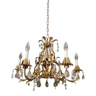 Vintage 1940s Italian Gilded Chandelier For Sale