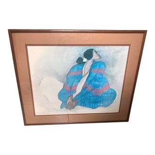 Rc Gorman Woman in Blue Blanket 1977 Framed Signed Lithograph For Sale