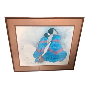 Rc Gorman Woman in Blue Blanket 1977 Framed Signed Lithograph