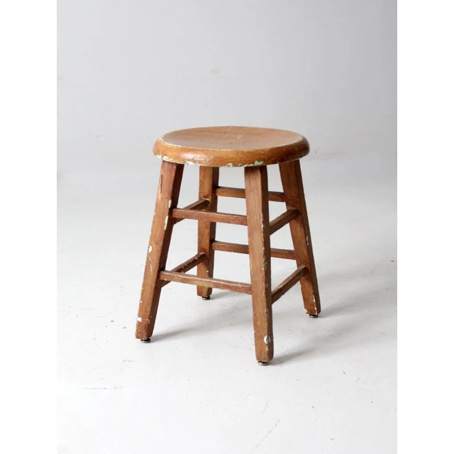 Vintage Low Wooden Stool For Sale - Image 4 of 12