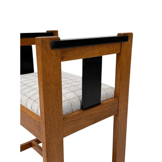 Art Deco Modernist Stool in Oak & Velvet from Jan Brunott, 1920s For Sale - Image 11 of 14