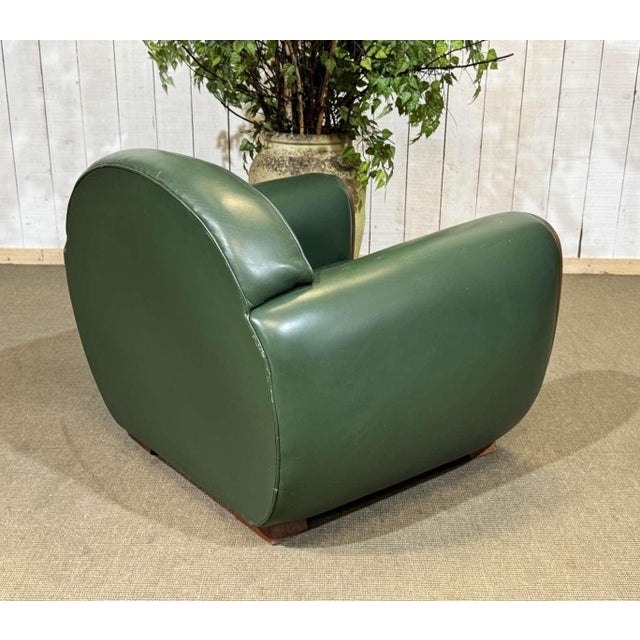 Art Deco Style Club Chair in Leather and Beech, 1980s For Sale - Image 6 of 11