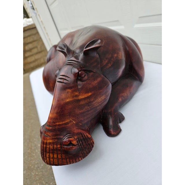 Massive Hand Carved Wooden Hippopotamus Hippo Sculpture For Sale - Image 12 of 17
