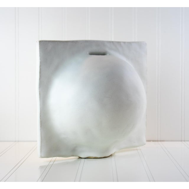 Minimalist White Studio Pottery Vase — Split Sphere Globe Form, Signed For Sale In Minneapolis - Image 6 of 17