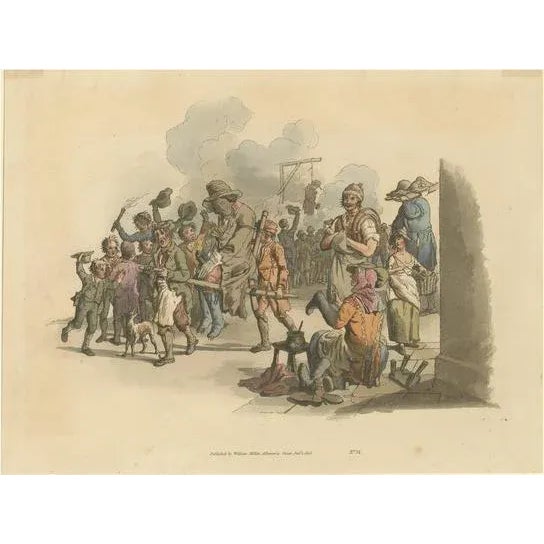 William Pyne, Mock Procession of Guy Fawkes, 1805, Hand-Colored Aquatint For Sale - Image 6 of 6