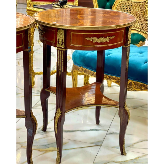 French French Style Wood Side Table Set – Copper Finish With Gold Leaf Accents For Sale - Image 3 of 7
