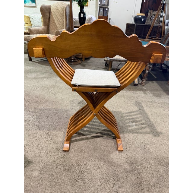 Contemporary Carved Brown Wood Dining Chair With Beige Cushion - 1979 For Sale - Image 3 of 5