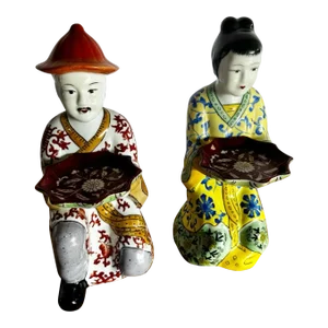 Vintage Chinese Porcelain Imperial Servant Sculptures - Set of 2
