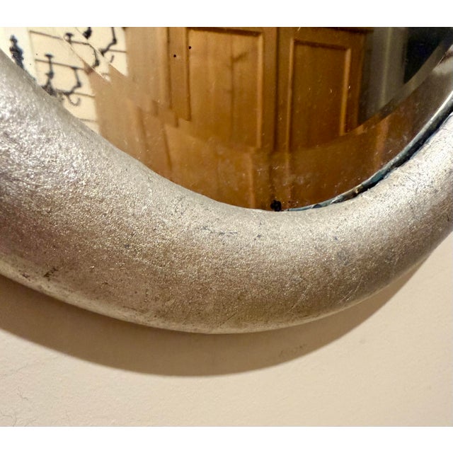 Glass Antique Beveled Silver Leaf Oval Mirror For Sale - Image 7 of 11