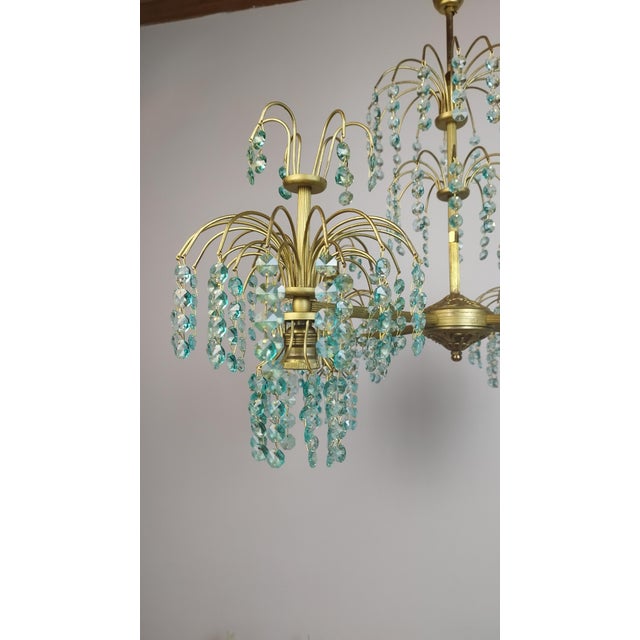 Vintage Turquoise Crystal Chandelier Lighting 1980s For Sale - Image 13 of 13